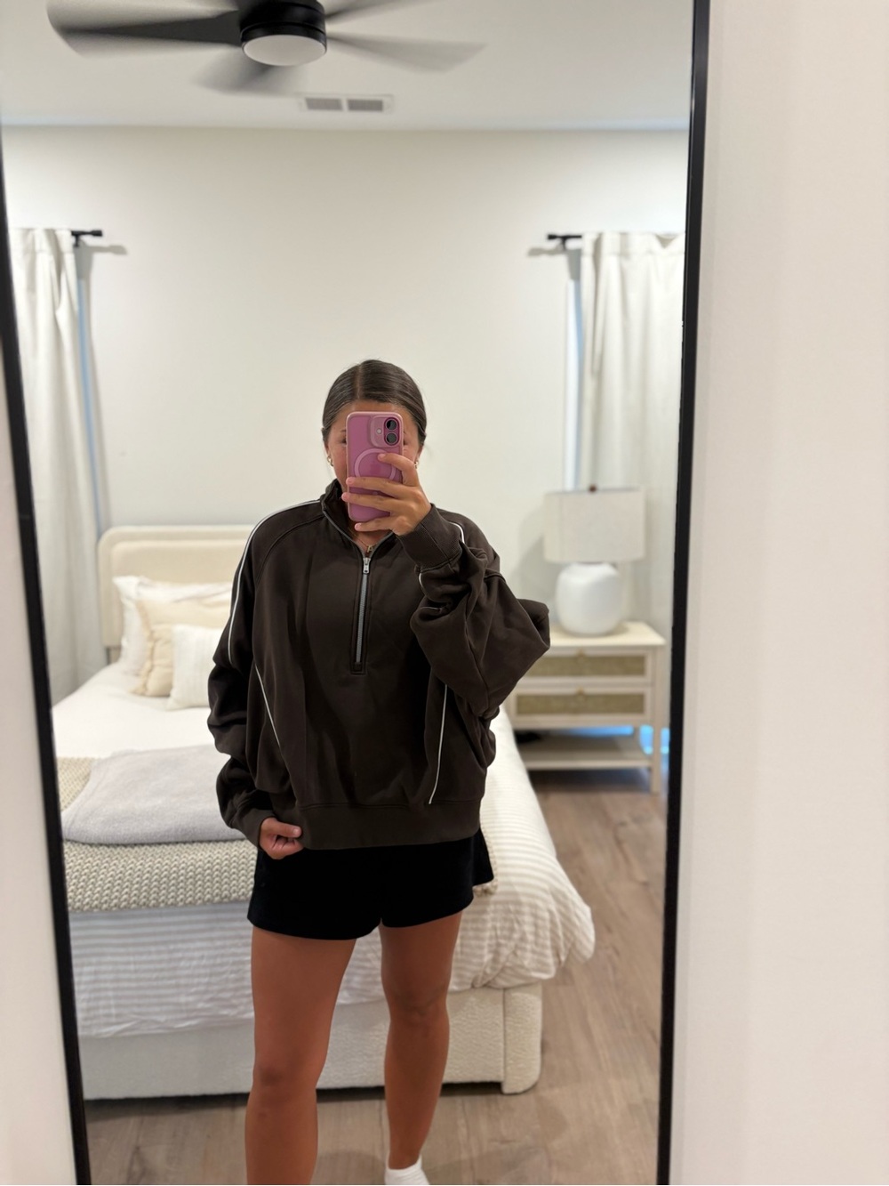 Baleaf Dark Brown Half-Zip Bomber Pullover